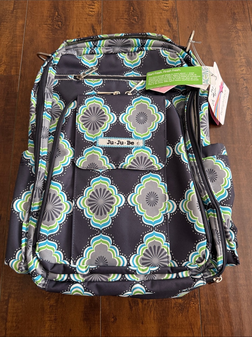 Ju-Ju-Be Navy Blue Teal & Gray Floral-Style Be Right Back, Moonbeam Print
